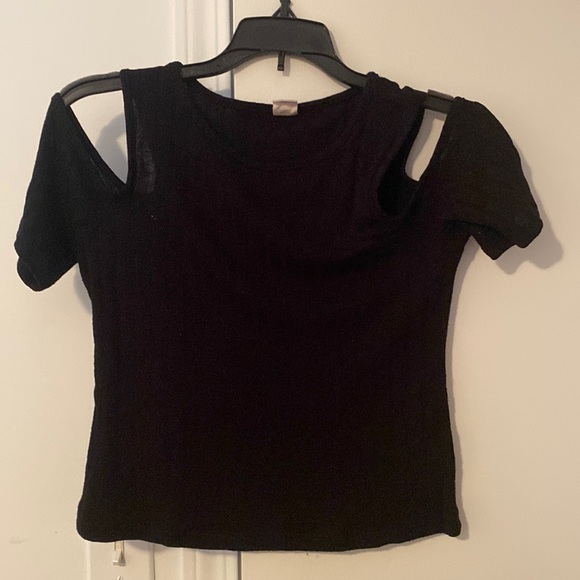 Ribbed black off shoulder top - Picture 1 of 3